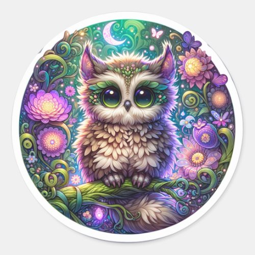 Enchanted Whiskers The Mystical Cat_Owl of the Ma Classic Round Sticker