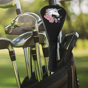 Enchanted White Unicorn Flowers Pink Black Golf Head Cover