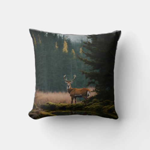  Enchanted Wilderness Majestic Deer in the Fores Throw Pillow