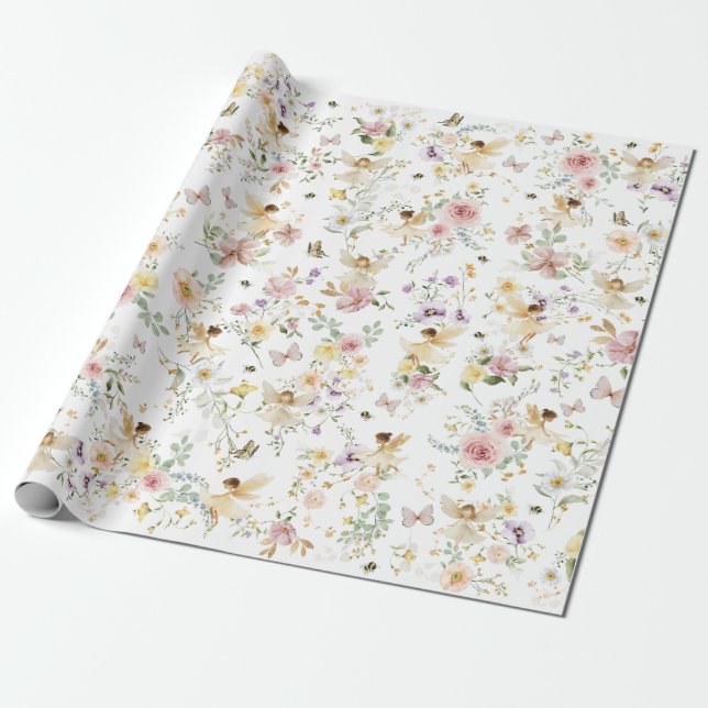 Enchanted Wildflower Fairy Garden Girl Birthday Wrapping Paper (Unrolled)