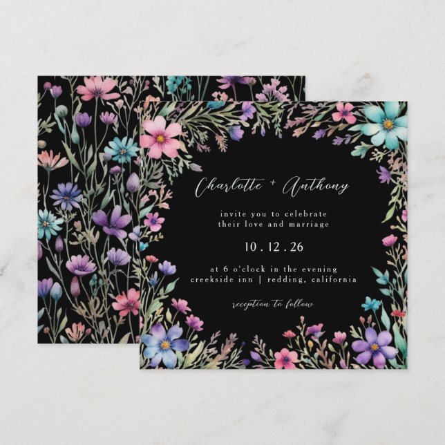 Enchanted Wildflower Floral Garden Wedding Invitation (Front/Back)