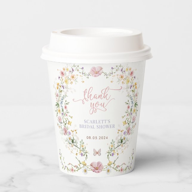 Enchanted Wildflower Meadow Bridal Shower Favors Paper Cups (Back)