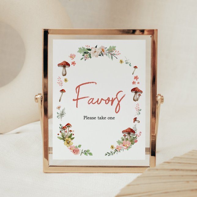 Enchanted Wildflower Mushroom Baby Shower Favors Poster (Enchanted Mushroom Baby Shower Favors Sign)