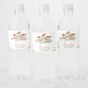 Enchanted Wildflower Mushroom Baby Shower Water Bottle Label