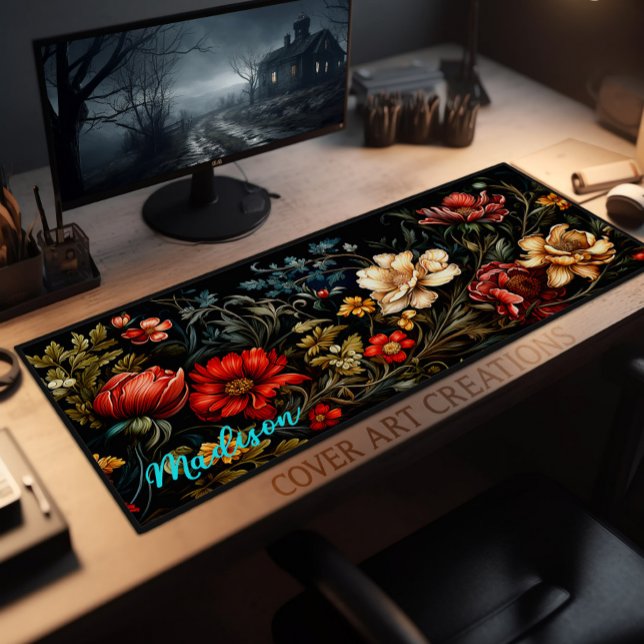 Enchanted Wildflowers Dark Night Personalized Desk Mat (Creator Uploaded)
