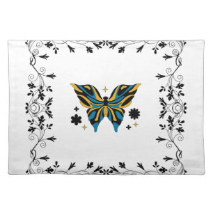 Enchanted Wings – Black and Blue Butterfly Art Cloth Placemat