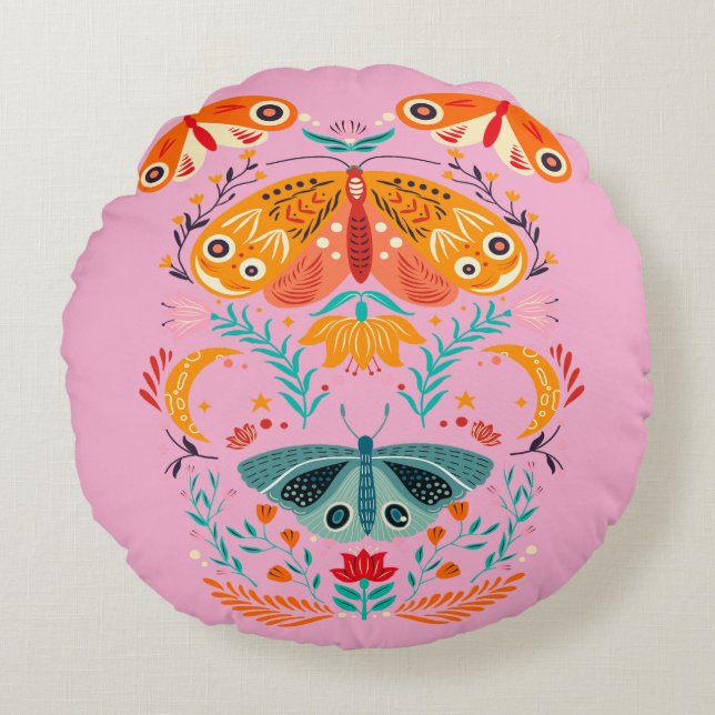 Enchanted Wings Magical Moth Butterfly Round Pillow (Front)