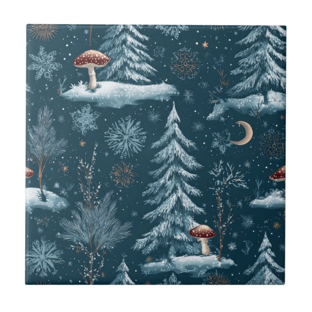 Enchanted Winter Forest Night Pattern (1) Ceramic Tile (Front)