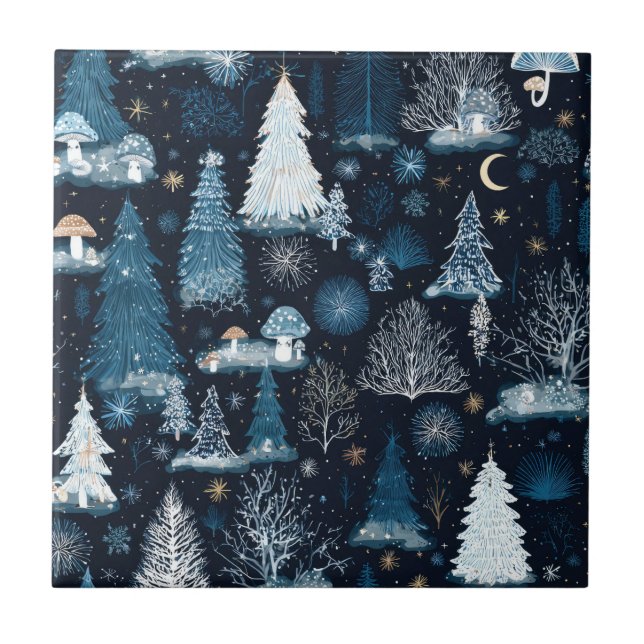 Enchanted Winter Forest Night Pattern (3) Ceramic Tile (Front)