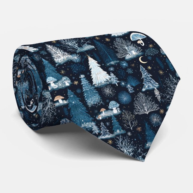 Enchanted Winter Forest Night Pattern (3) Neck Tie (Rolled)