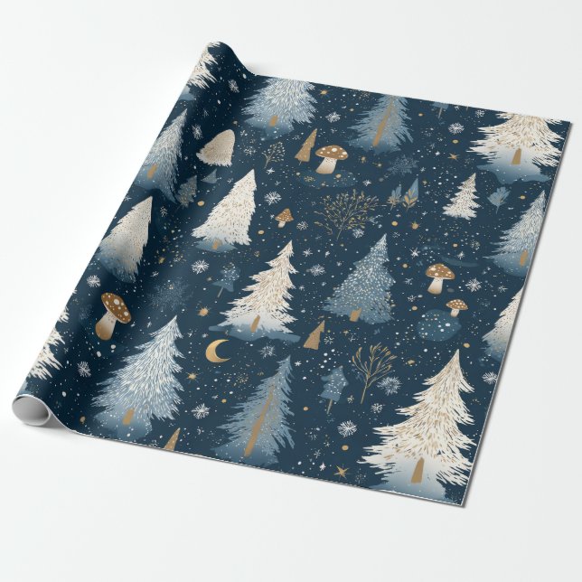 Enchanted Winter Forest Night Pattern (4) Wrapping Paper (Unrolled)