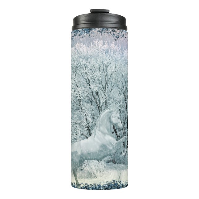 Enchanted Winter Forest White Horse Thermal Tumbler (Front)