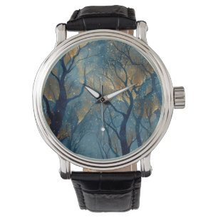 Enchanted Winter Forest with Glowing Golden Trees Watch