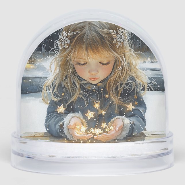 Enchanted Winter Girl Holding Stars Snow Globe (Front)