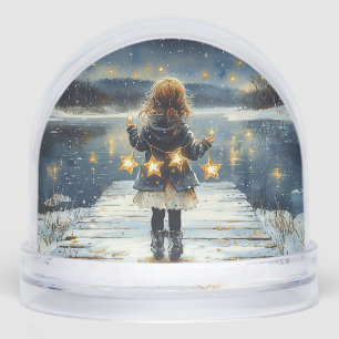 Enchanted Winter Girl with Star String Lights Snow Globe