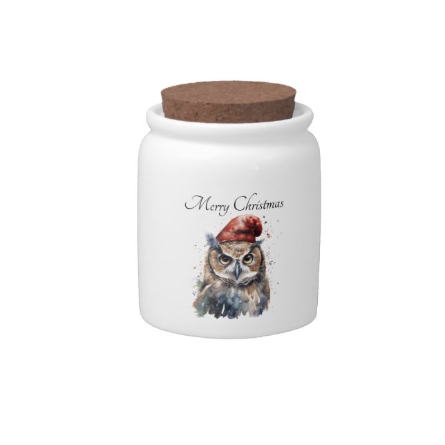 Enchanted Winter Owl, custom Candy Jar (Front)