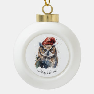 Enchanted Winter Owl, custom Ceramic Ball Christmas Ornament