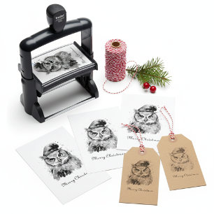 Enchanted Winter Owl, custom Self-inking Stamp