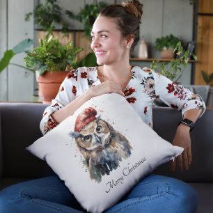 Enchanted Winter Owl, custom Throw Pillow