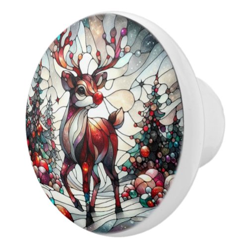 Enchanted Winter Reindeer Amidst a Festive Forest Ceramic Knob