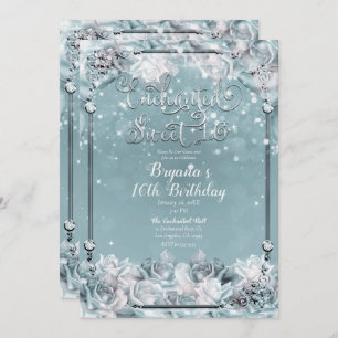 Enchanted Winter Roses Silver White Sweet 16 Party Invitation