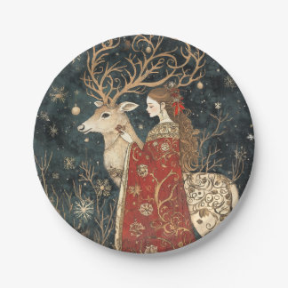 Enchanted Winter: The Maiden and the Stag Paper Plates