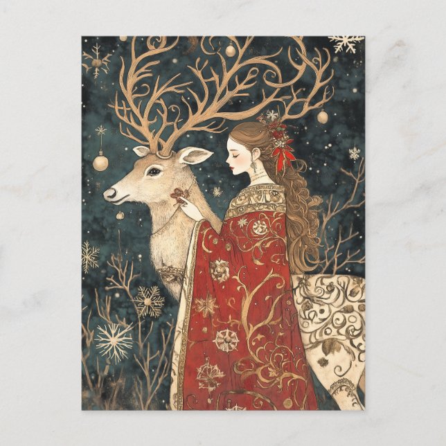 Enchanted Winter: The Maiden and the Stag Postcard (Front)