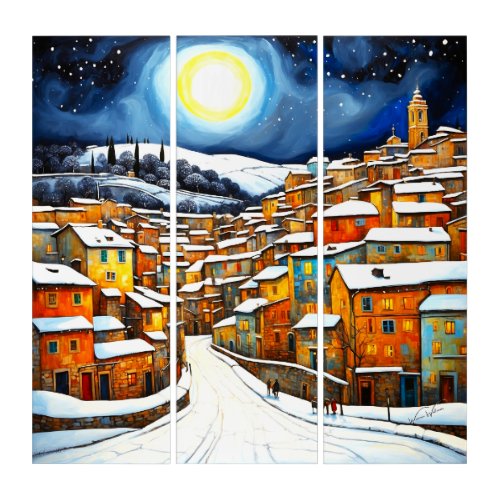 Enchanted Winter Village Triptych Wall Art