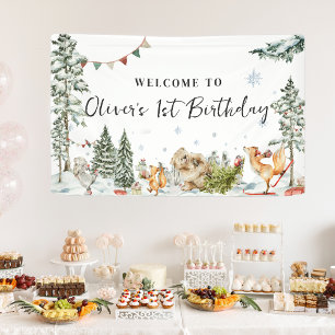 Enchanted Winter Woodland Birthday Welcome Banner