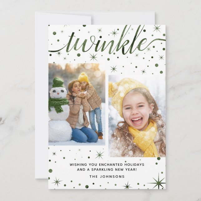 Enchanted Wishes Whimsical Typography 2-Photo Holiday Card (Front)