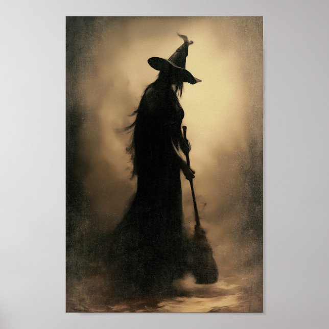Enchanted Witch – Dark Silhouette in Foggy Forest Poster (Front)