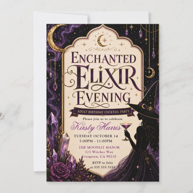 Enchanted Witch Elixir Evening Birthday Invitation (Front)