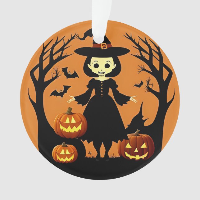🧙‍♀️🎃 Enchanted Witch & Pumpkin Spooky Night ✨🌙 Ornament (Front)
