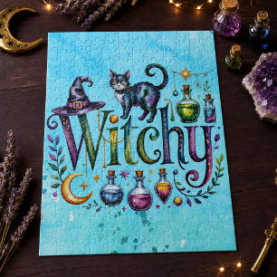 Enchanted Witchy Cat Apothecary Watercolor Jigsaw Puzzle
