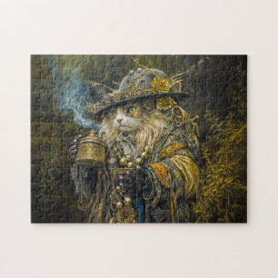 Enchanted woodland alchemist cat jigsaw puzzle