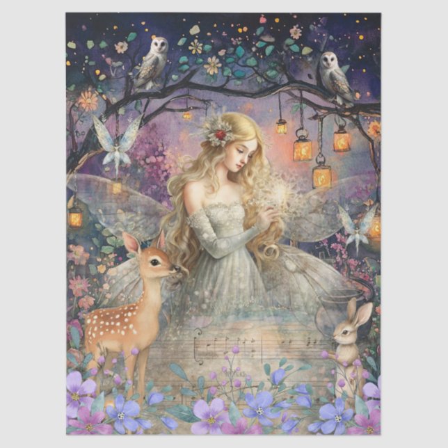 Enchanted Woodland Animals & Fairy Decoupage Paper (Front)