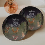 Enchanted Woodland Baby Shower Decor Paper Plates<br><div class="desc">Step into an enchanted woodland bathed in the soft glow of fairy lights that twinkle like stars among the towering trees, casting a magical aura on the moss-covered forest floor. A painted deer stands gracefully, its delicate form captured in earthy tones, while a curious fox peeks through the woods and...</div>