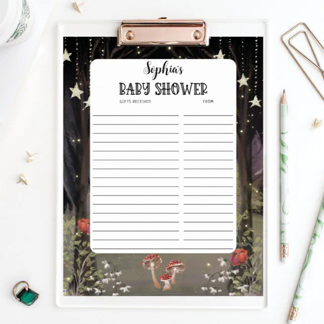Enchanted Woodland Baby Shower Gifts Received List Poster Zazzle