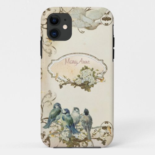 Enchanted Woodland Birds Dove Swirl Personalized iPhone 11 Case