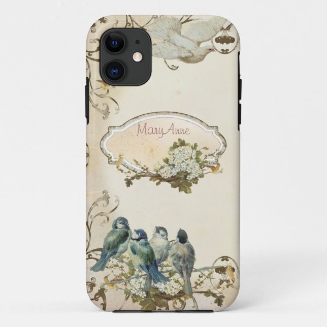Enchanted Woodland Birds Dove Swirl Personalized Case-Mate iPhone Case (Back)