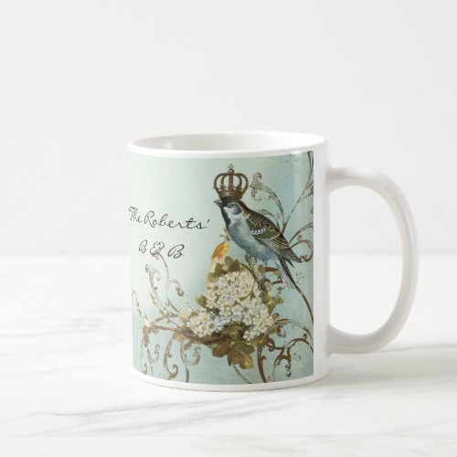 Enchanted Woodland Birds Dove Swirl Personalized Coffee Mug