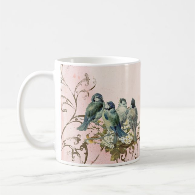 Enchanted Woodland Birds Dove Swirl Personalized Coffee Mug (Left)