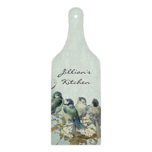 Enchanted Woodland Birds Dove Swirl Personalized Cutting Board (Front)