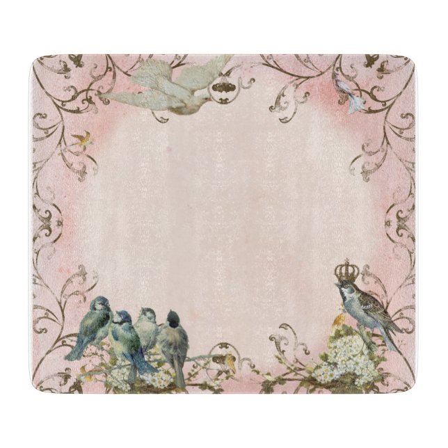 Enchanted Woodland Birds Dove Swirl Personalized Cutting Board (Front)