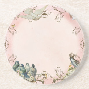 Enchanted Woodland Birds Dove Swirl Personalized Drink Coaster