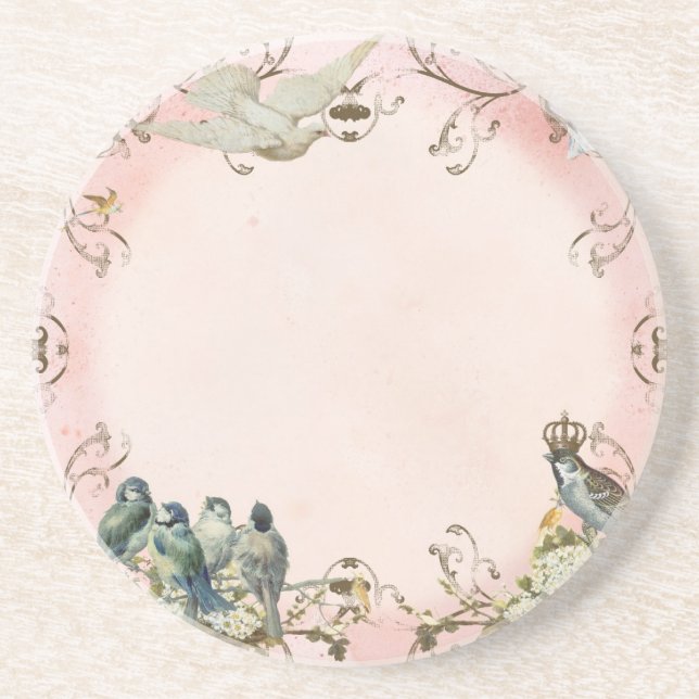 Enchanted Woodland Birds Dove Swirl Personalized Drink Coaster (Front)