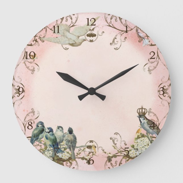 Enchanted Woodland Birds Dove Swirl Personalized Large Clock (Front)