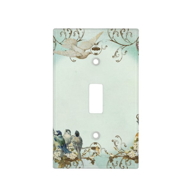 Enchanted Woodland Birds Dove Swirl Personalized Light Switch Cover (Front)