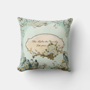 Enchanted Woodland Birds Dove Swirl Personalized Throw Pillow