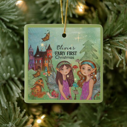 Enchanted Woodland Fairy First Christmas Ceramic Ornament